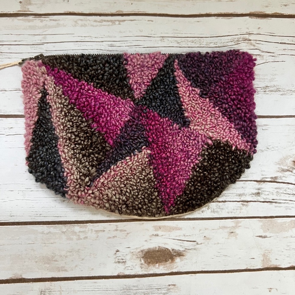 Handmade Clutch Multi-color Punch Needle Tufted Checkered Large OS